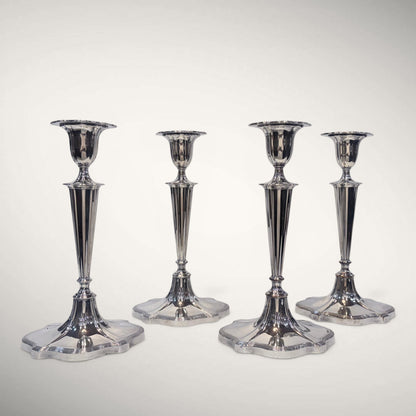 SET OF FOUR FLUTED STERLING SILVER CANDLESTICKS, SHEFFIELD, 1926