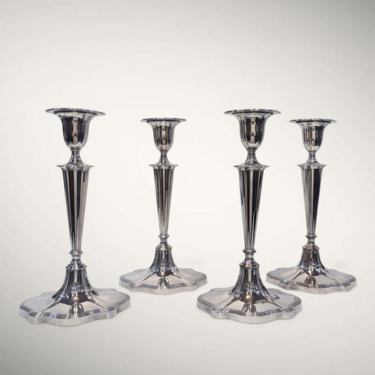 SET OF FOUR FLUTED STERLING SILVER CANDLESTICKS, SHEFFIELD, 1926