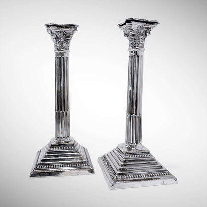 PAIR OF CORINTHIAN COLUMN STERLING SILVER CANDLESTICKS, LONDON, 1964