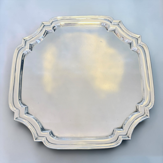 A SQUARE CHIPPENDALE STERLING SILVER SALVER, BIRMINGHAM, 1937