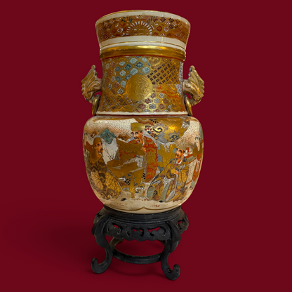 A GILT AND ENAMEL DRAGON-HANDLE EARTHENWARE VASE, JAPAN, LATE 19TH CENTURY
