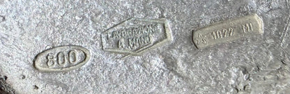 KLS Vaults .800 silver hallmark, Lavorazione a Mano stamp, and Milanese maker mark on vintage Italian centerpiece.