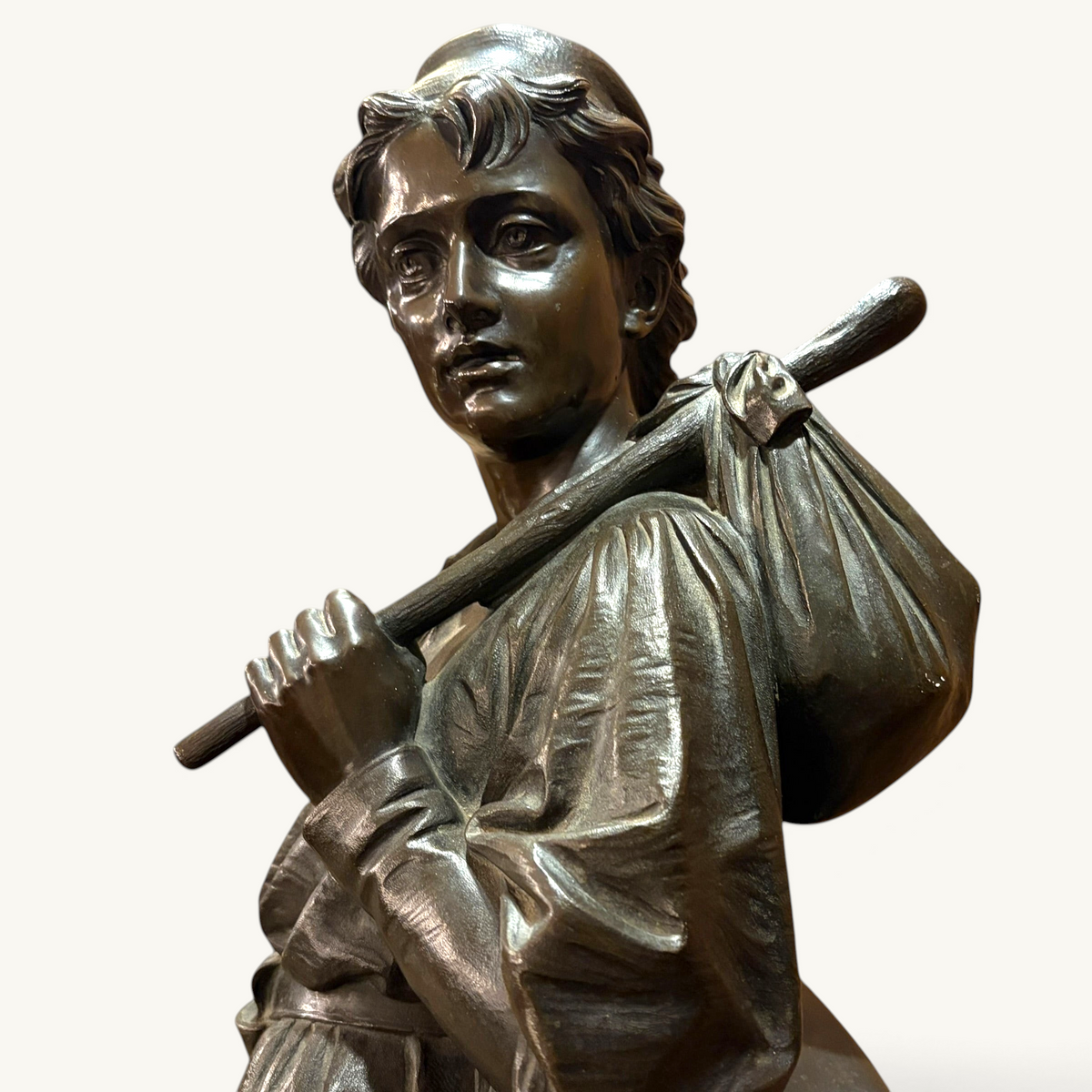 KLS Vaults 1873 patinated bronze sculpture of Dick Whittington by Charles Bell Birch featuring fine chased detail.