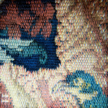 KLS Vaults Renaissance style millefleurs woven wool tapestry detail showing rich tonal depth and traditional ribbing