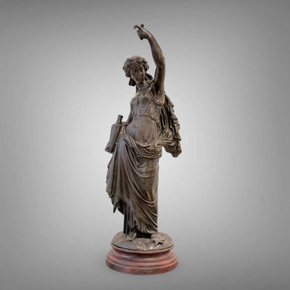KLS Vaults 19th century Neoclassical patinated bronze figure of Hebe on a turned wooden plinth