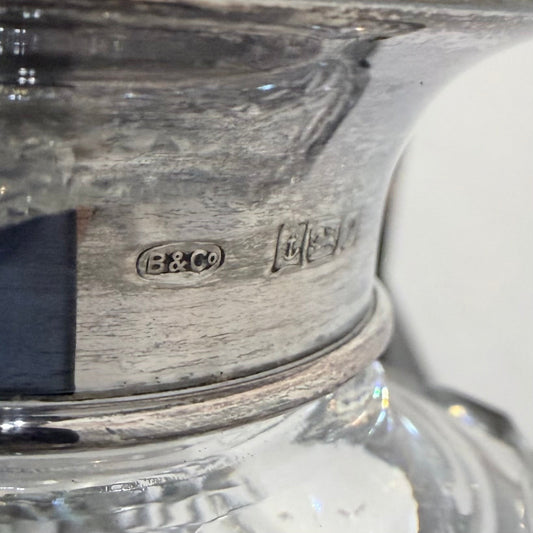 KLS Vaults Elizabeth II silver decanter collar showing Birmingham hallmark and B&Co maker mark