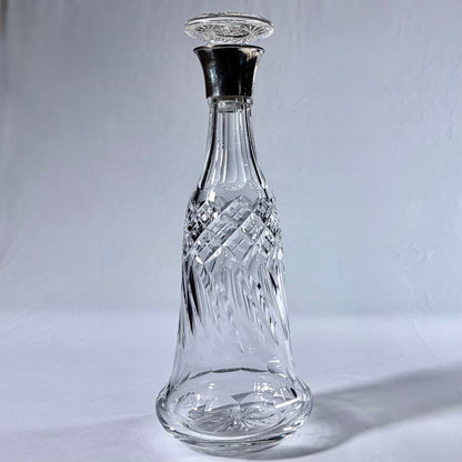 KLS Vaults 1931 George V silver-mounted lead crystal decanter with diamond-cut pattern and mushroom stopper.