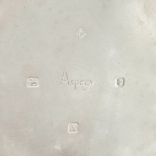 KLS Vaults sterling silver tea service hallmark showing Asprey London maker mark and assay stamps