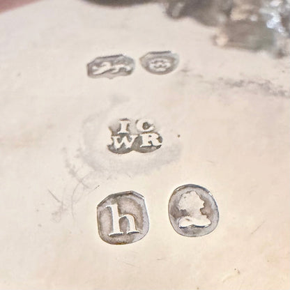 KLS Vaults 1823 sterling silver hallmark stamps on a Georgian salt cellar showing maker marks and date letter