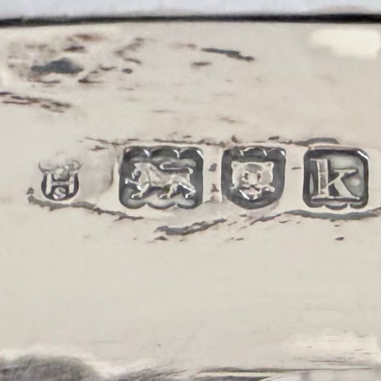 KLS Vaults Edwardian sterling silver inkstand hallmark detail showing London 1905 assay marks