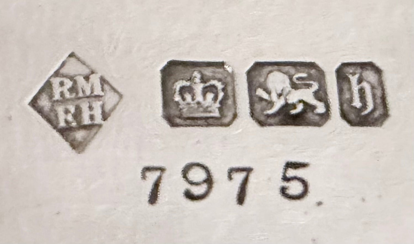KLS Vaults sterling silver hallmark stamps including Sheffield crown and lion passant on a 1894 Victorian serving tray