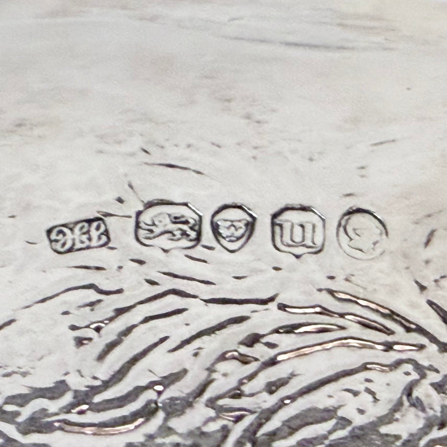 KLS Vaults 1835 London sterling silver hallmark stamps on a William IV chased silver salver