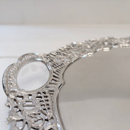 KLS Vaults Victorian sterling silver serving tray featuring intricate pierced floral border and integrated handle
