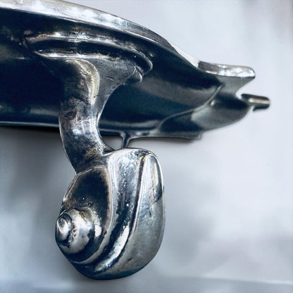 KLS Vaults sterling silver salver featuring a detailed volute scroll foot and scalloped piecrust edge.