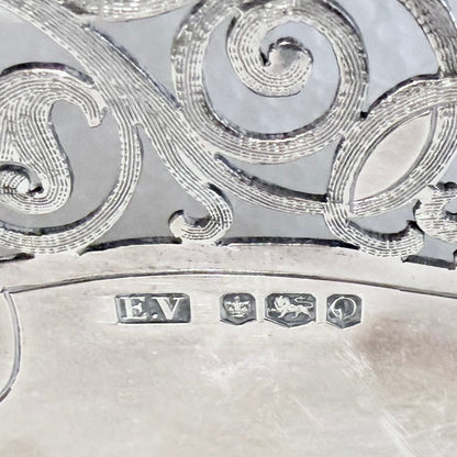 KLS Vaults sterling silver tazza hallmark detail showing Sheffield assay marks and maker initials from 1959