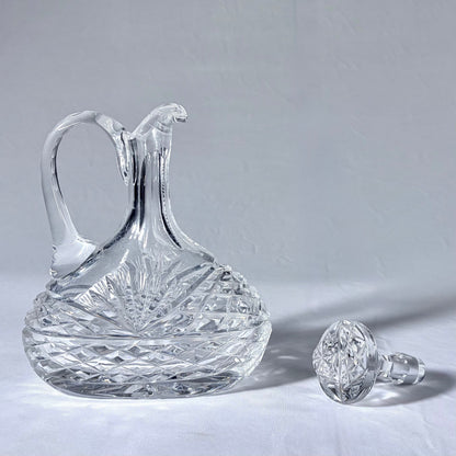 KLS Vaults late Victorian lead crystal claret jug with strawberry diamond and starburst cuts and matching stopper.